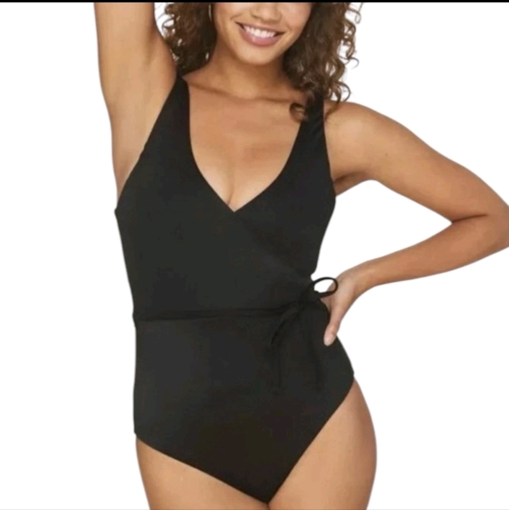 Andie Swim Women's The Belmar Tie Waist One Piece Black Swimsuit Sz M